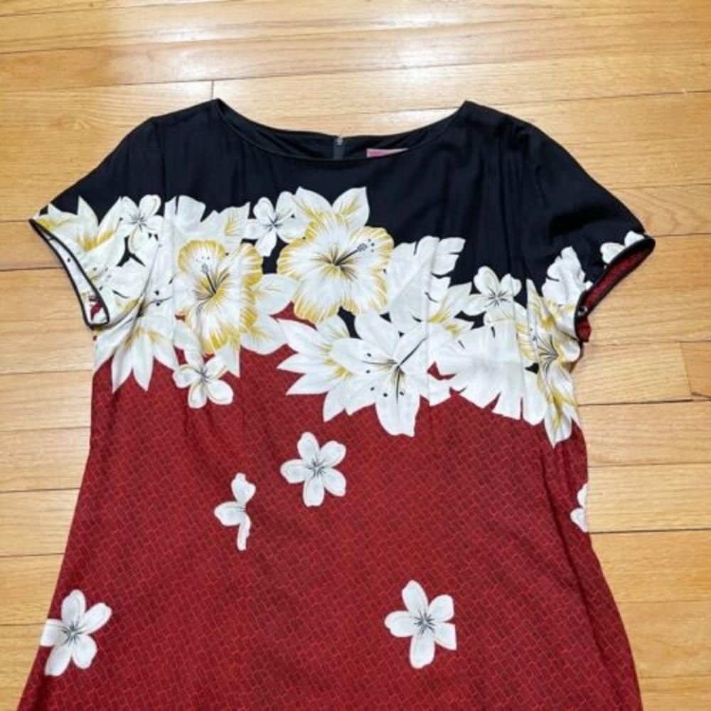 Vintage Hawaiian Maxi Dress by Island Moments Size L Rayon Floral Cap Sleeve EUC - Picture 3 of 15